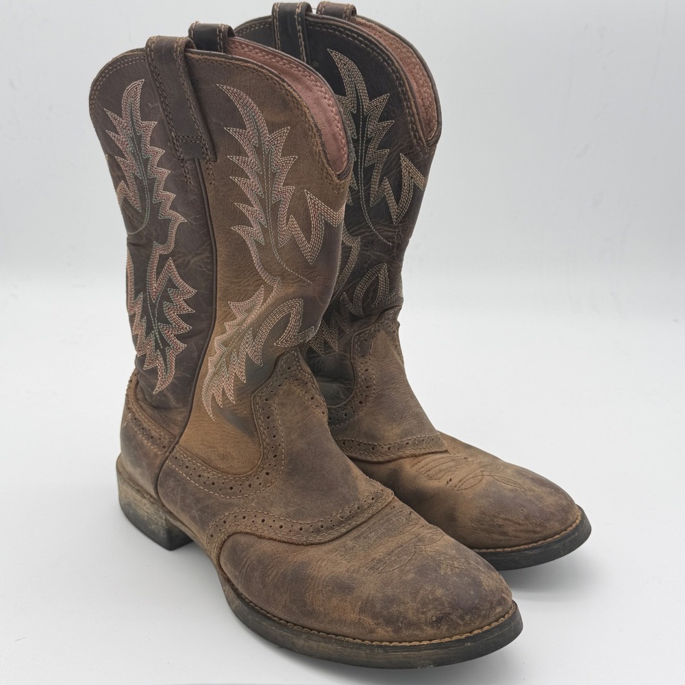 Ariat Heritage Western R-Toe Distressed Brown Leather Cowboy Boots 10001605 8.5B